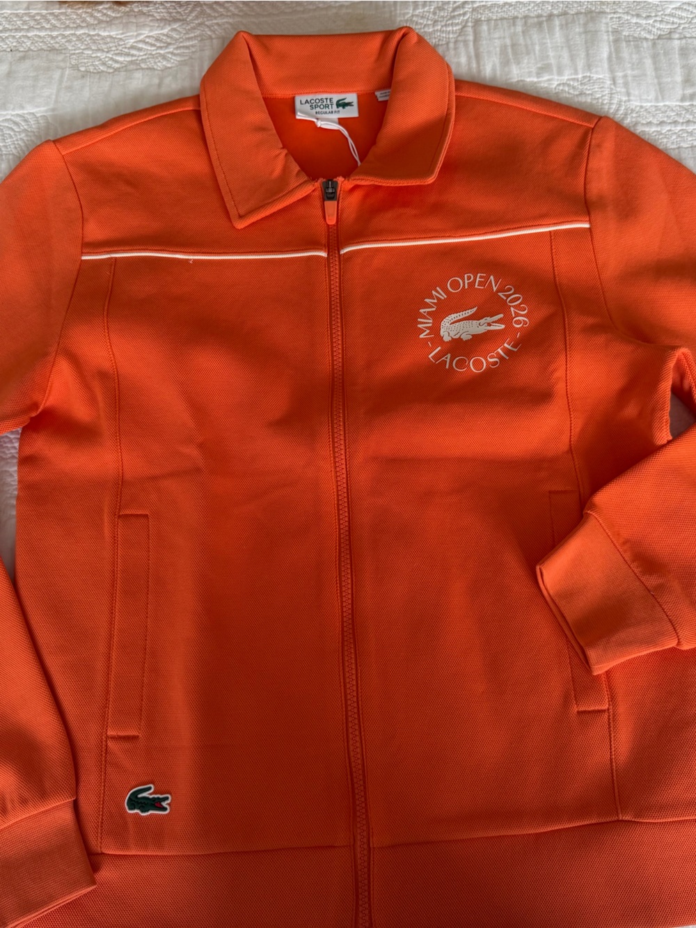 Lacoste Kids Bright Orange Zip-Up Jacket with Miami Open Logo